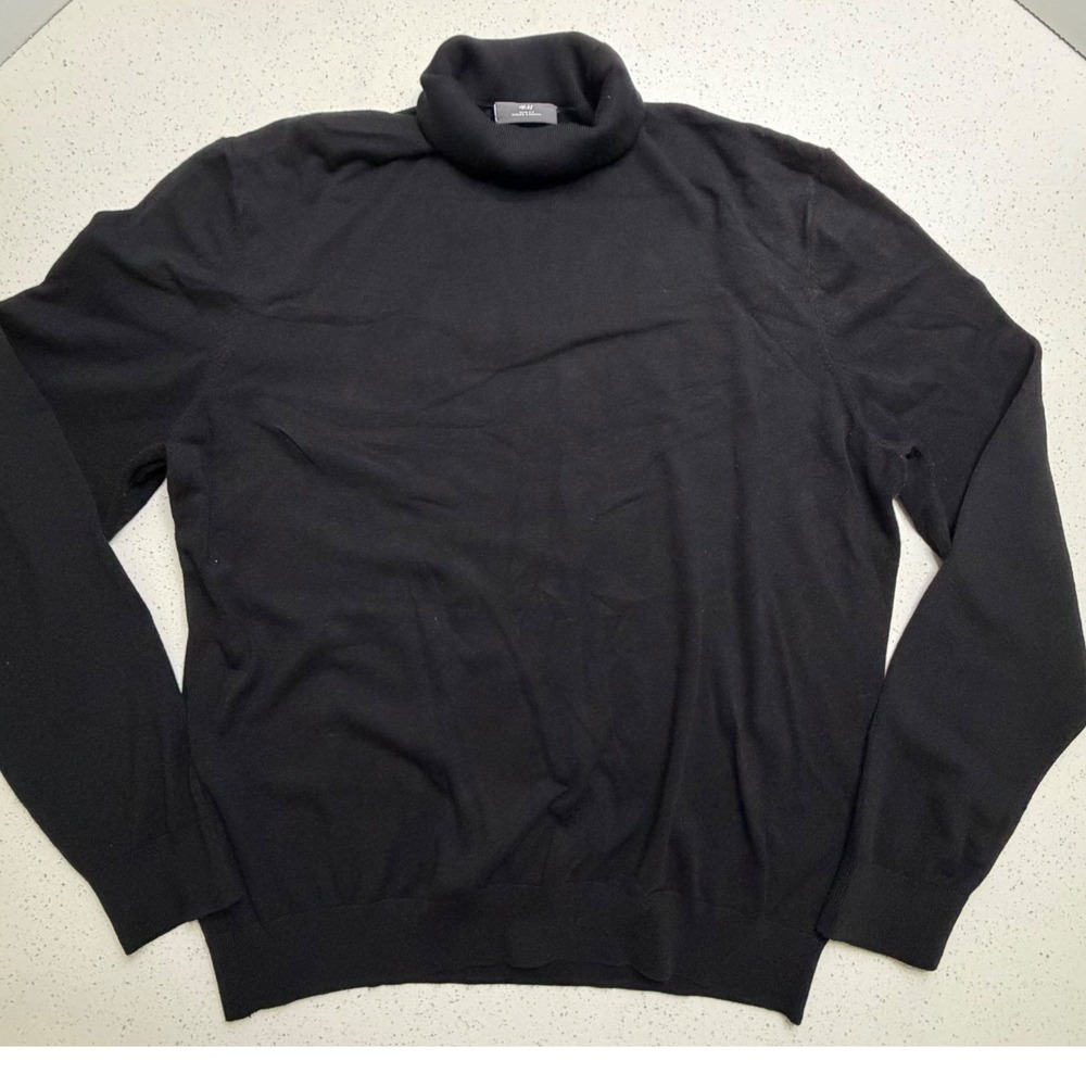 HM Mens Slim Fit Turtleneck Sweater Black Medium Solid Long Sleeve Knit Pullover